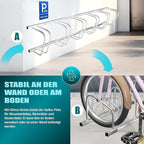 Fahrradständer für 6 Fahrräder inkl. Parkschild | Mehrfachständer mit 37cm Radabstand für 30-65mm Reifenbreite | Fahrradhalter Aufstellständer für Boden- oder Wandmontage | Radständer Silber - AUCH FÜR E-BIKES GEEIGNET