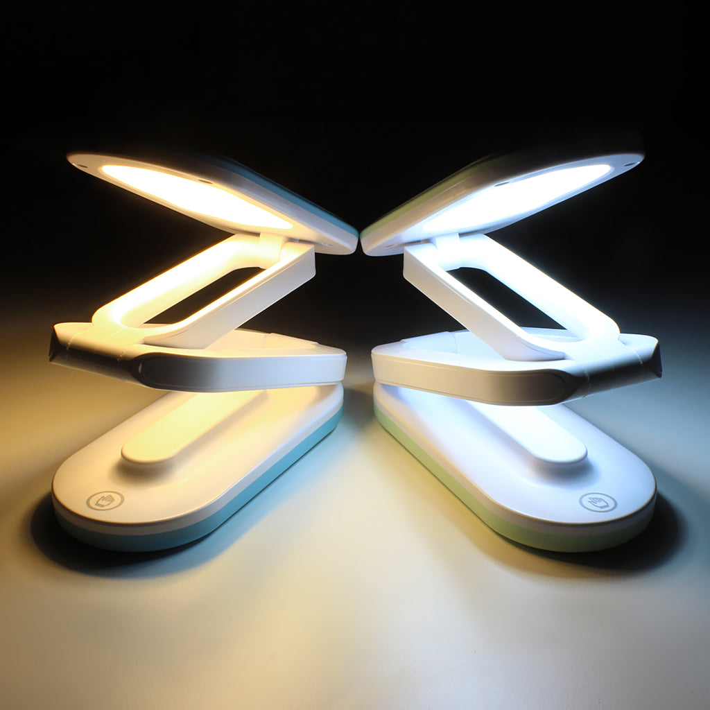 Dimmbare LED Schreibtischlampe USB & Akku betrieben I Faltbare Tischlampe 2 Modi Kalt- und Warm-Weiß