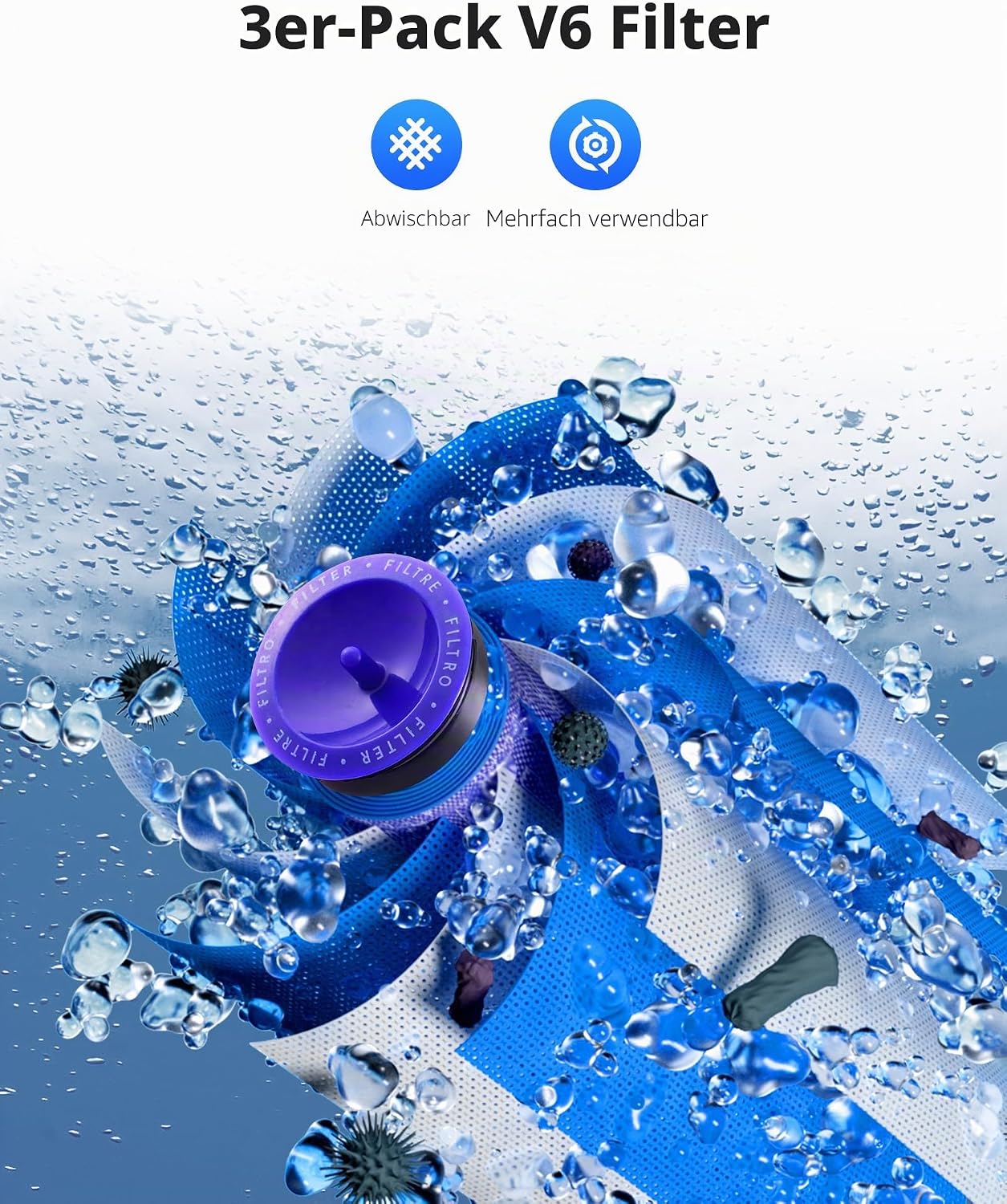 Morpilot 8000mAh Akku für Dyson V6, Ersatzakku für DC62 SV03 DC58 DC59 DC61 DC72 DC74 SV06 SV09 mit 3 waschbaren Filtern