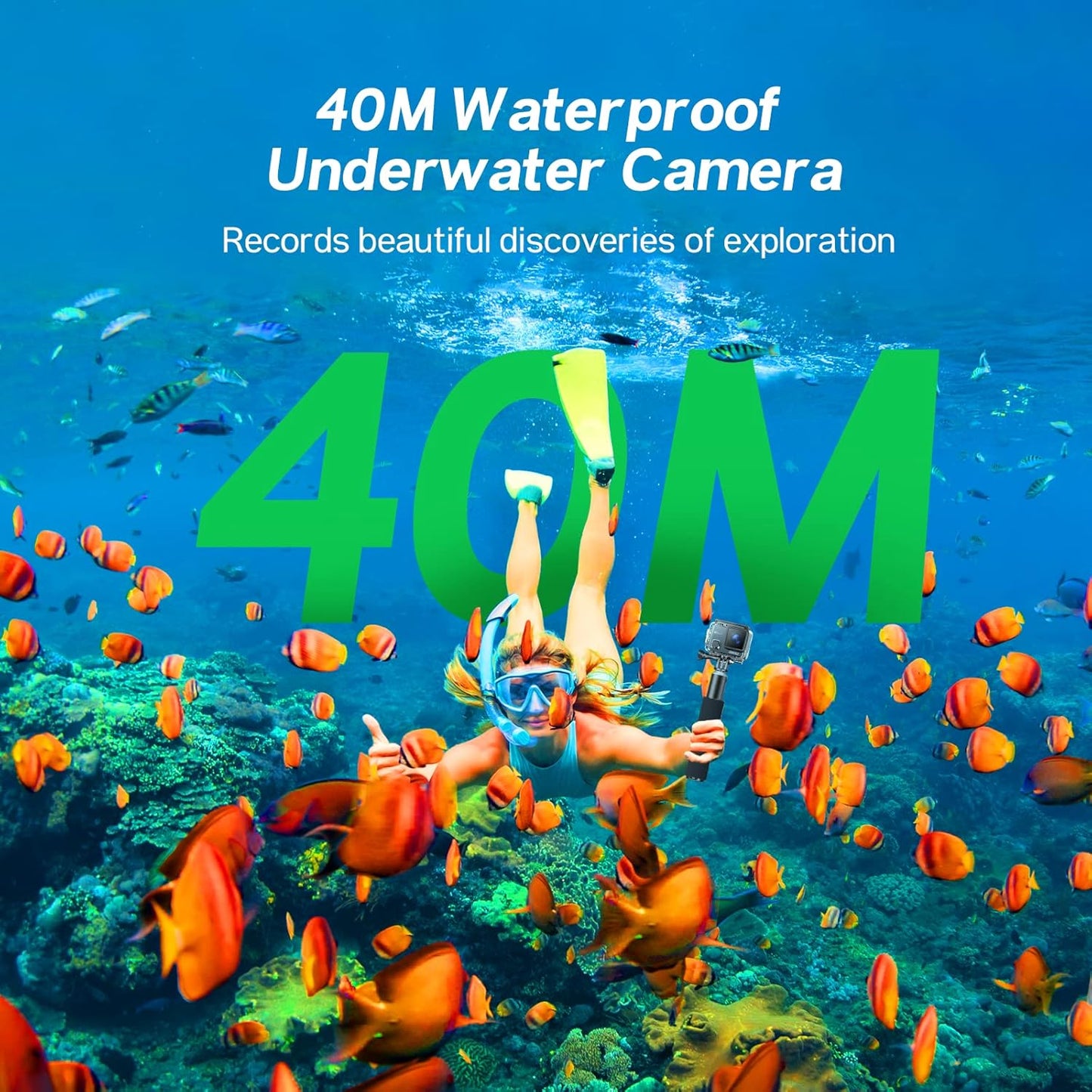 Surfola Action Cam 4K, Unterwasserkamera 40M Wasserdicht 20MP EIS Bildstabilisierun 170° Weitwinkel Helmkamera WiFi Actionkameras mit Externem Mikrofon 2 Akkus und Zubehör Kit 2.4G Fernbedienung