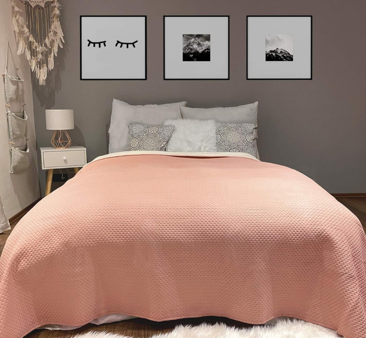 Tagesdecke gesteppt Bett & Sofaüberwurf Altrose/ Sherpa 220cm x 200cm