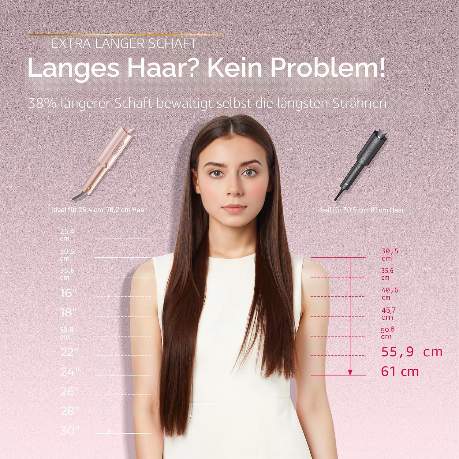 TYMO CURLPRO Plus Automatischer Lockenstab 25 mm – Beach Waves & Große Locken | Keramik | Anti-Verbrennung | Gold/Rosé