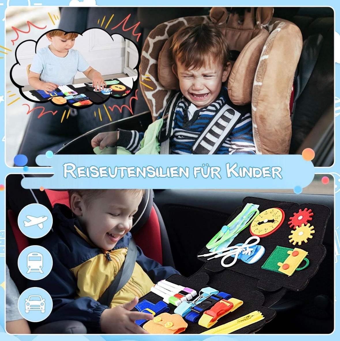 Gindoly Busy Board – Montessori Lernspielzeug für Kinder ab 1–4 Jahren | Tragbares Activity Board für Frühförderung & motorische Entwicklung