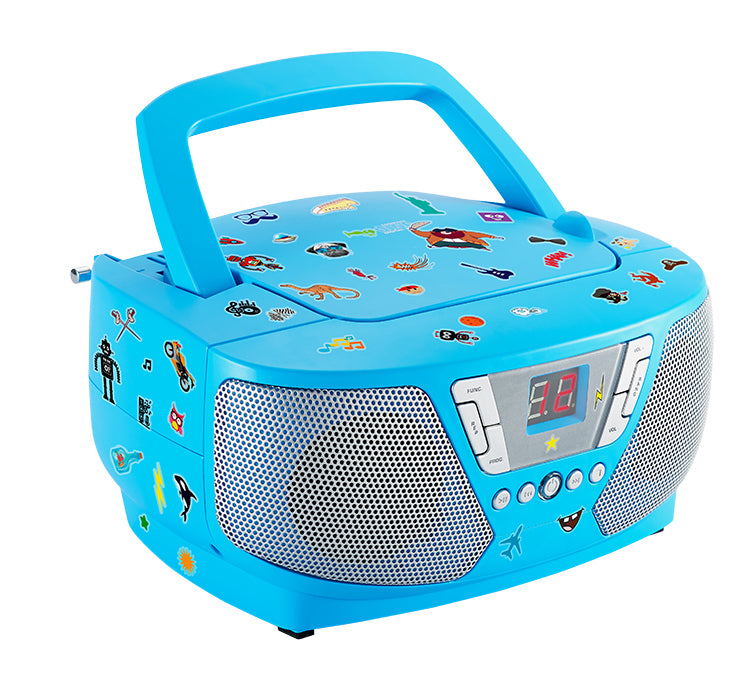 BigBen tragbarer CD Player Kids blau FM Radio AUX-IN mit 400 Sticker