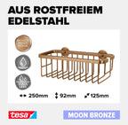 Elegante Ordnung ohne Bohren – tesa® MOON BRONZE Duschablage in gebürsteter Bronze