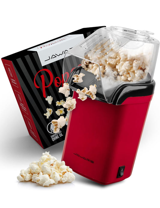 Jawaris – Popcornmaschine Heißluft [1200W/240V/60Hz] – Schneller Popcorn Maker mit Antihaftbeschichtung – Luftiges Popkorn Zuhause – Fettfrei & Ölfrei – Dosierlöffel & Becher