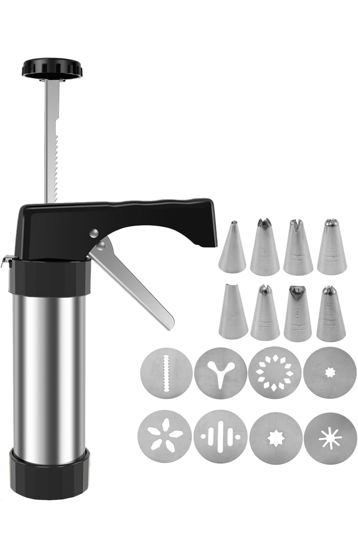 DAY Kekspresse 17-tlg. Edelstahl Green Garnierspritze 8 Spritztüllen 8 Keksdisks