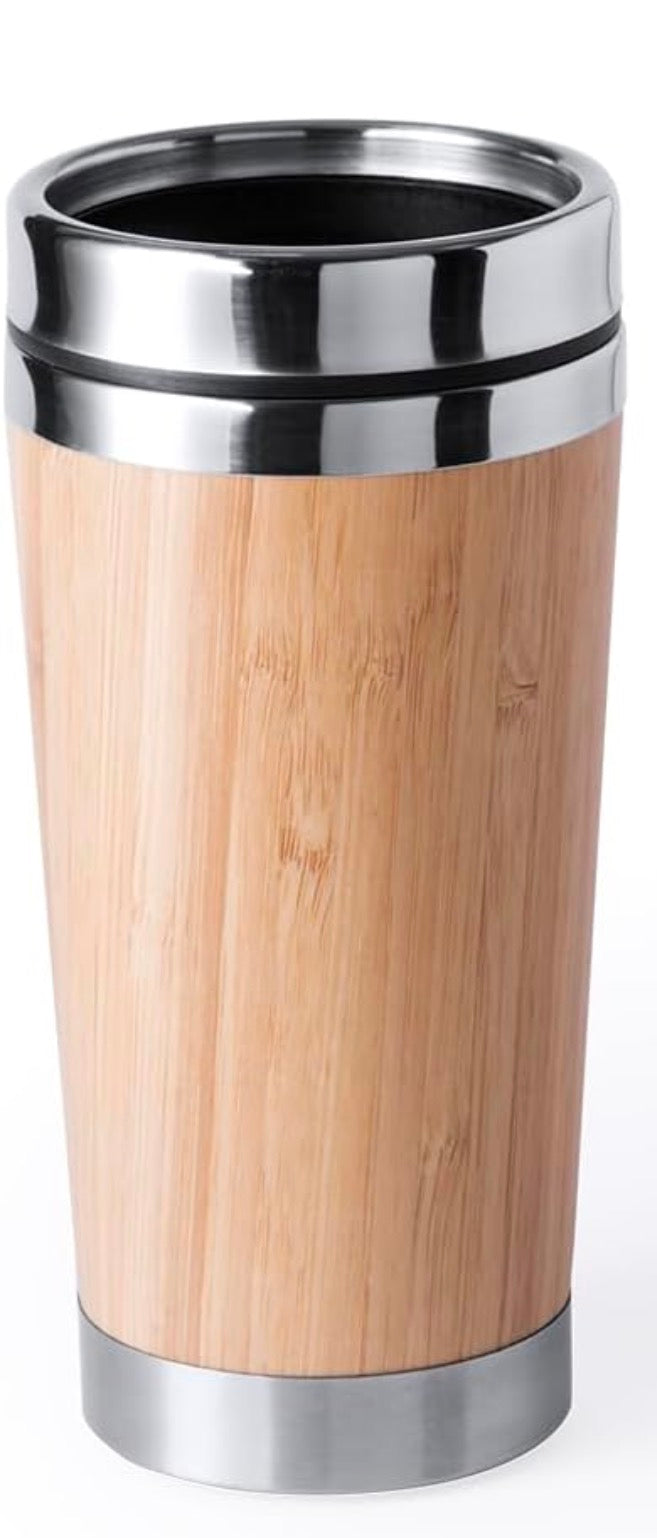 Edelstahl Thermobecher 500 ml | Doppelwandiger Thermobecher mit Bambus-Design | Tragbarer Thermobecher für heiße & kalte Getränke | Premium Qualität | Made in Germany