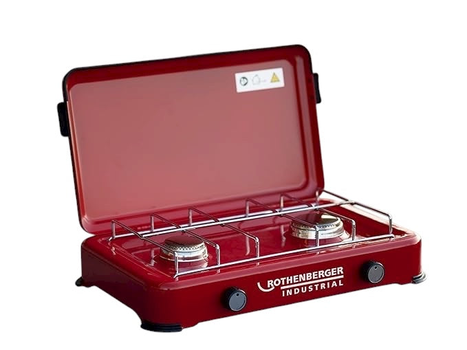 ROTHENBERGER Industrial Campingkocher, Gaskocher, windfester Outdoorkocher * 2 Kochstellen separat regelbar