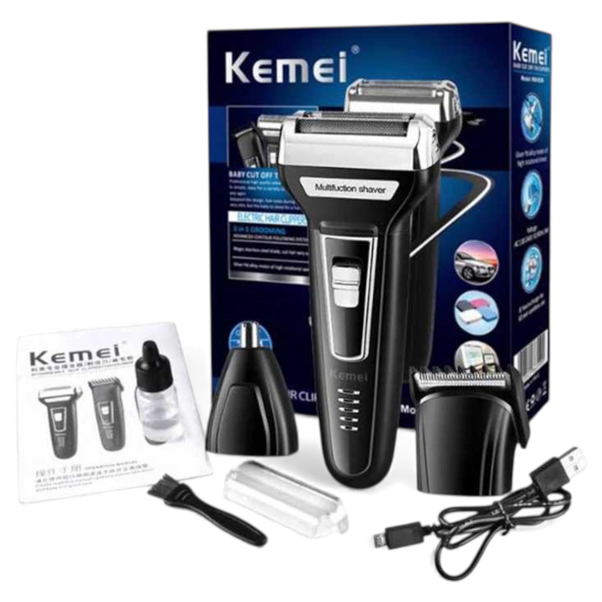 Kemei KM-6558 – Der vielseitige 3-in-1 Multifunktionsrasierer für perfekte Pflege (Bart, Haare, Nase)