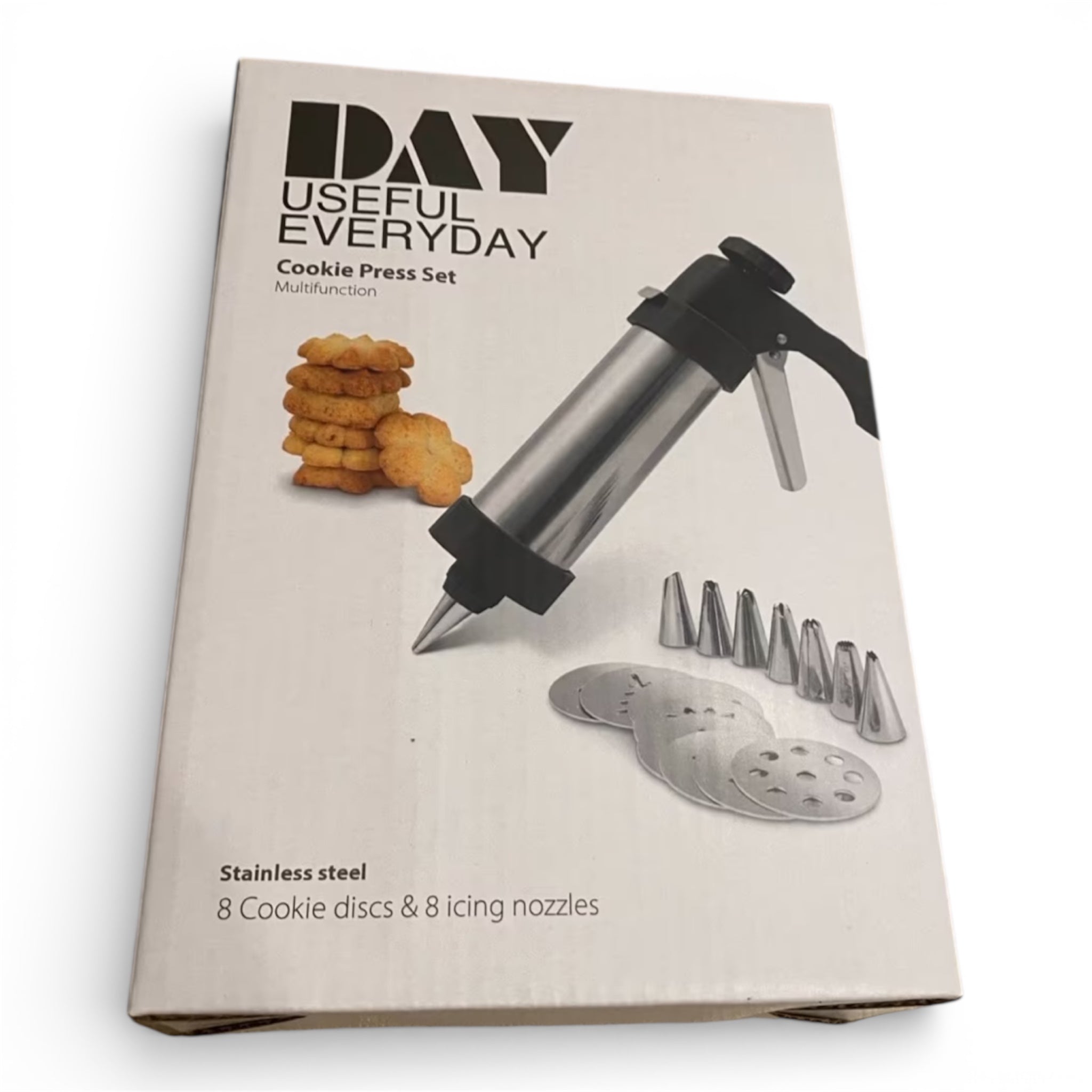 DAY Kekspresse 17-tlg. Edelstahl Green Garnierspritze 8 Spritztüllen 8 Keksdisks