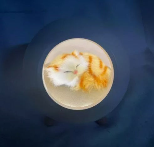 Telewelt Tischleuchte Katze - Süße Katze schläft in Tischlampe Katzenkorb