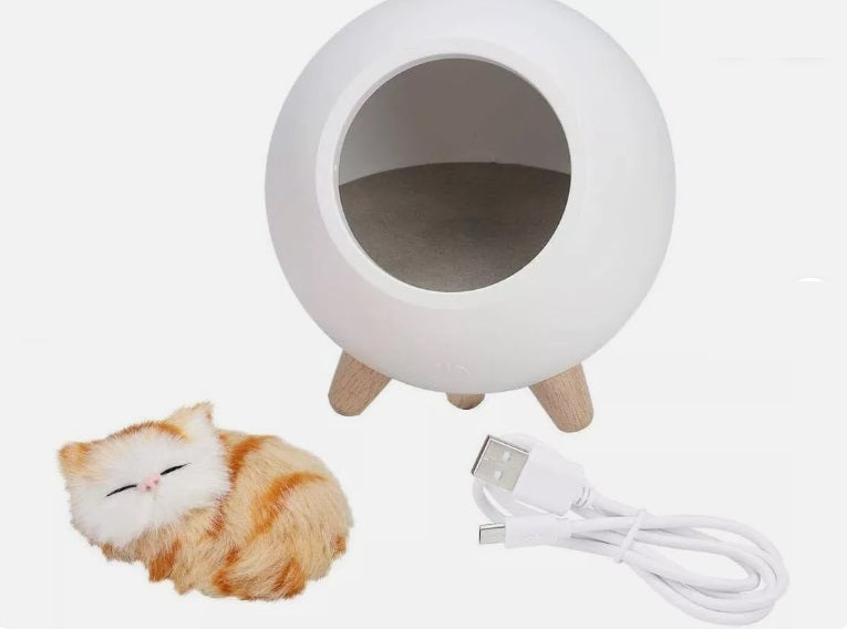 Telewelt Tischleuchte Katze - Süße Katze schläft in Tischlampe Katzenkorb