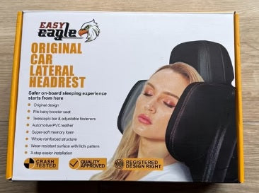 EASY EAGLE Kopfstütze Autositze mit Gleitstange, Kopfstützkissen aus Leder mit Memory-Schaum für Kinder Erwachsene (schwarz mit Roten Nähten)