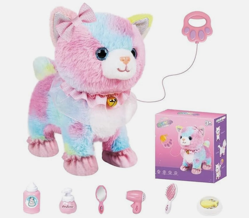 Kuscheltier Elektronisches Interaktives Plüschtier mit Fernbedienung Realistisches Spielzeug - Rennt, Miaut, Wedelt Katze