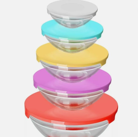 Cheffinger, 5-teiliger Lebensmittelbehälter aus Glas mit Plastikdeckeln., Transparent