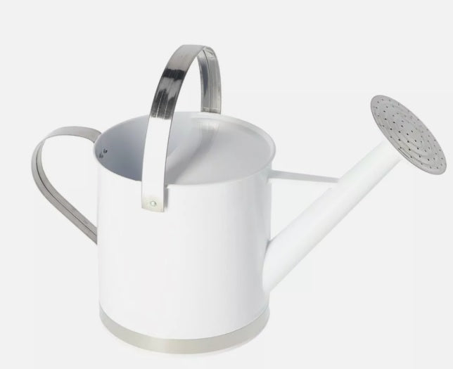 Gießkanne Weiß Silber 5 Liter 2 Haltegriffe Deko Garten Terrasse H. 25,5cm