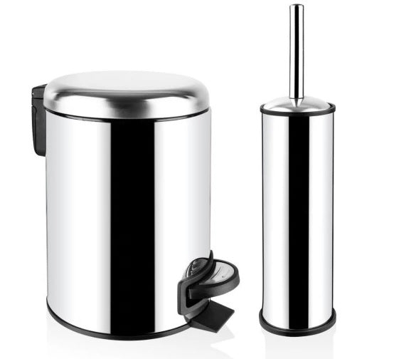 Elit Serie Belassa ** Kosmetikeimer mit Edelstahlpedal, 3L Kapazität, Soft-Lock-Verschluss + Mirror Klobürste, aus rostfreiem Stahl, mit Polypropylen-Innenseite, Schwarze Bürste