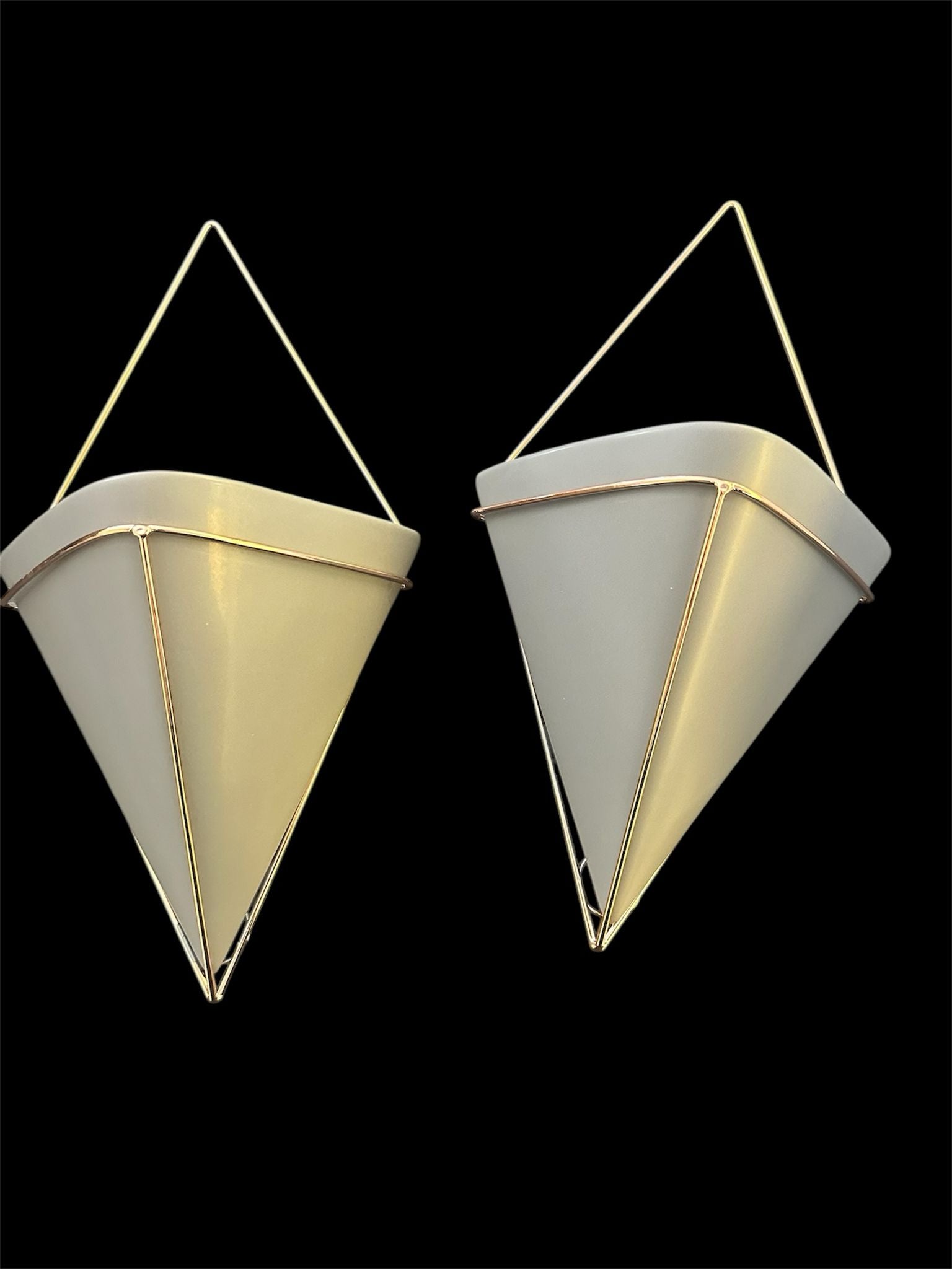 Pure Living Wandvase für Pflanzen im 2er Set  * B 21cm / H 40,70cm / T 11,30cm   (Grau / Gold) Porzelan / Metall)