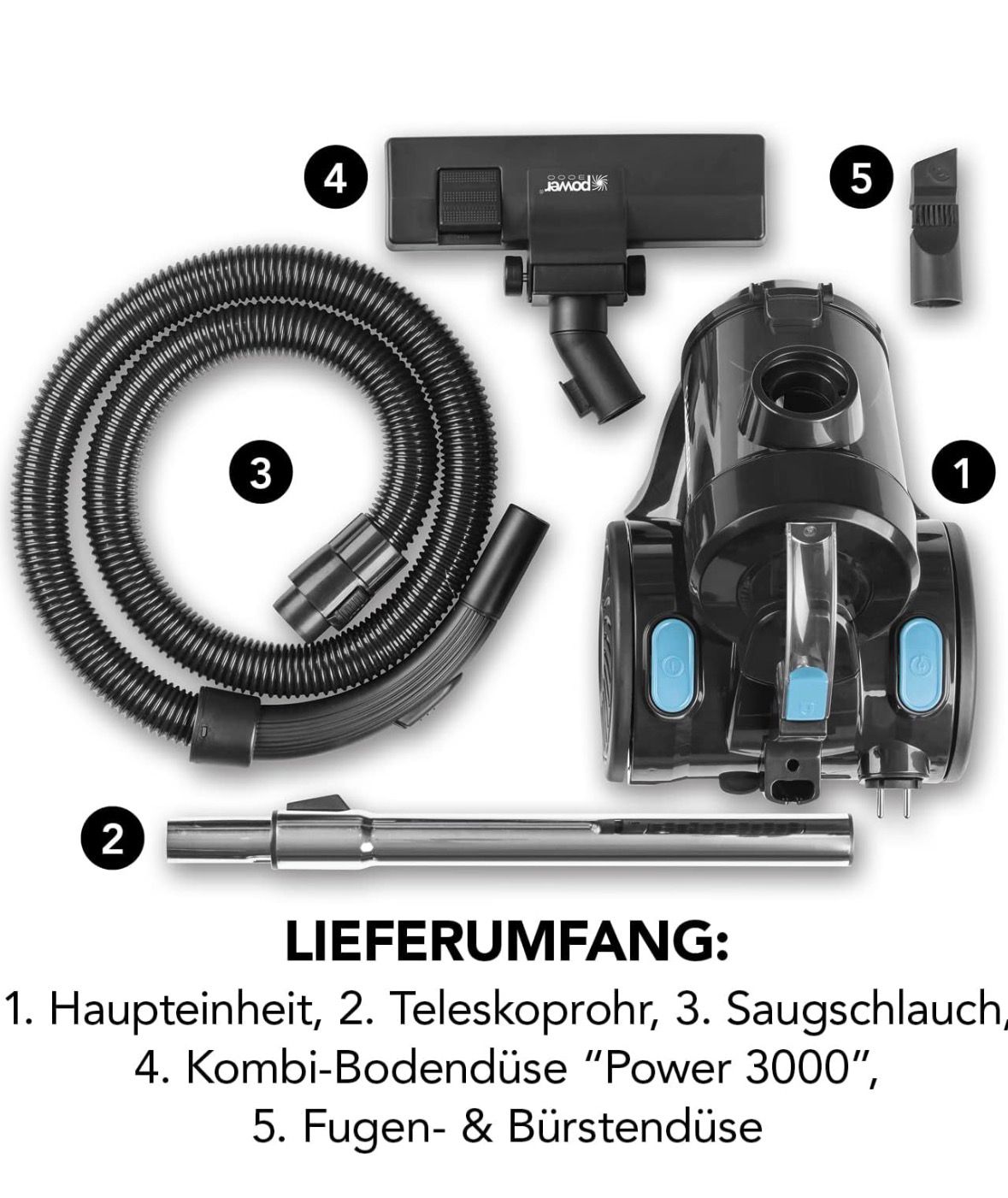 CLEANmaxx Zyklonstaubsauger mit zweistufigem Filtersystem (EPA- und Abluftfilter), beutellosem Staubbehälter zur einfachen Entleerung sowie 800 Watt Leistung inklusive verschiedener Aufsätze