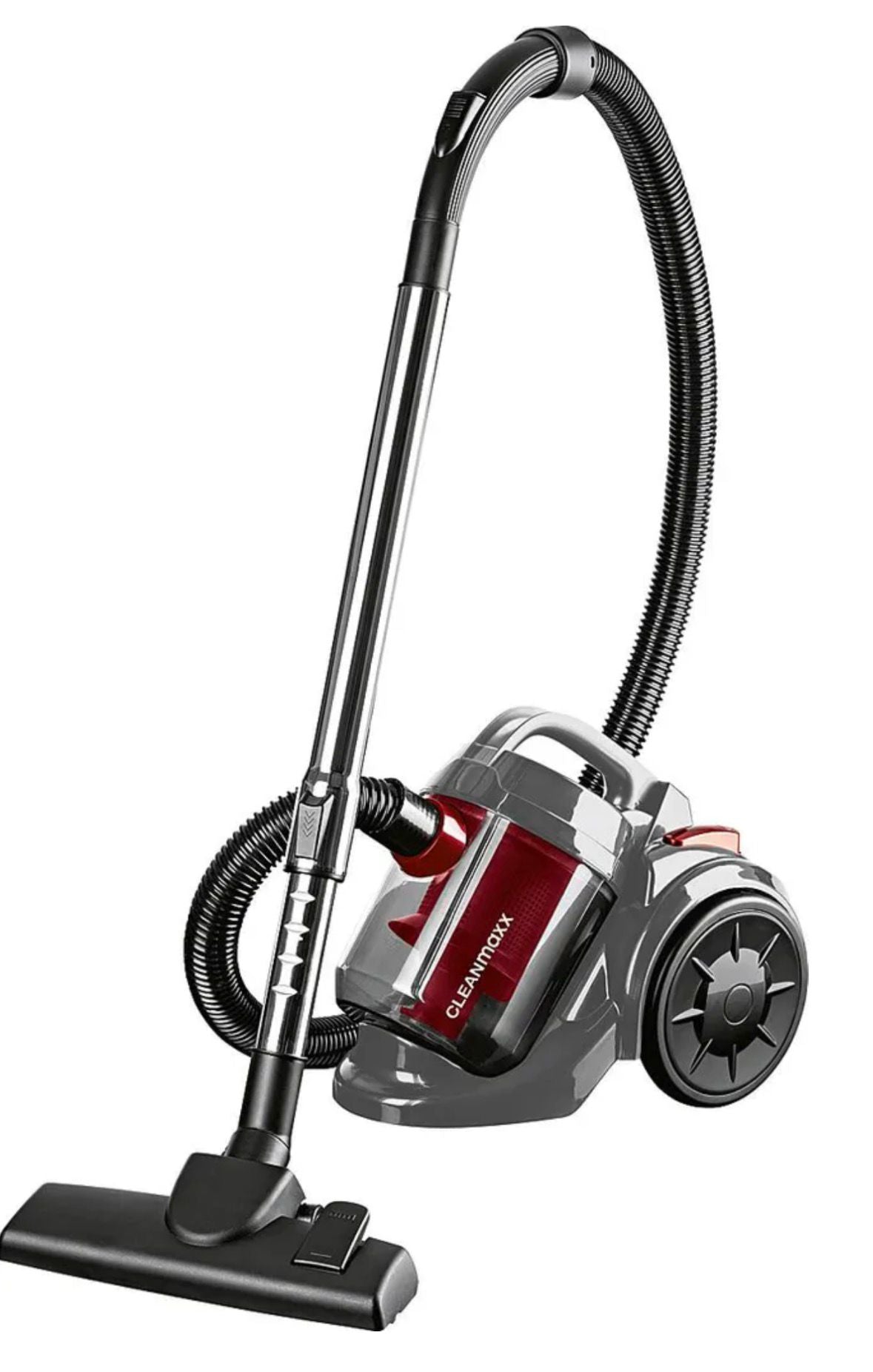 Leistungsstarker CLEANmaxx Zyklonstaubsauger mit 800 Watt, kompaktem Design und praktischem Zubehör für vielseitige Reinigung – in Schwarz-Rot