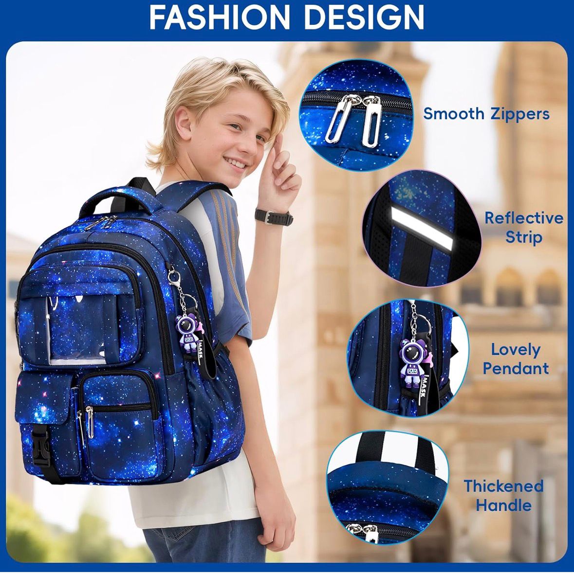 Schulrucksack, Rucksack Schulranzen, Atmungsaktiv Weltall Design Lässig modern und cool - dunkel blau