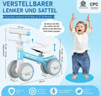 Sejoy Baby Balance Laufrad Blau | 4-Rad Kinderlaufrad ab 10 Monate | Verstellbar & Sicher