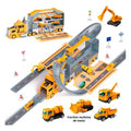 Parking Lot Container Truck – 2-in-1 Spielset mit Transporter, Baustellenfahrzeugen & Rennstrecke