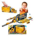 Parking Lot Container Truck – 2-in-1 Spielset mit Transporter, Baustellenfahrzeugen & Rennstrecke