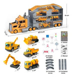 Parking Lot Container Truck – 2-in-1 Spielset mit Transporter, Baustellenfahrzeugen & Rennstrecke
