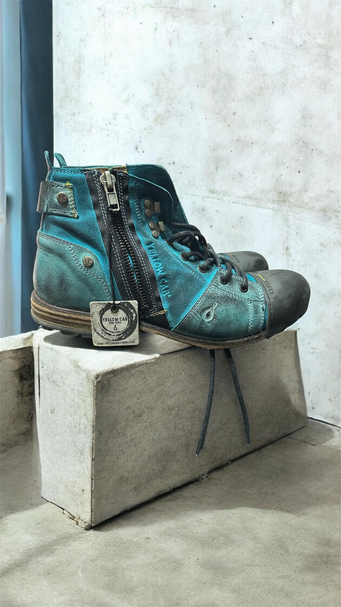 Yellow Cab Herren Boots – Türkis / Grün / Blau – Größe 46