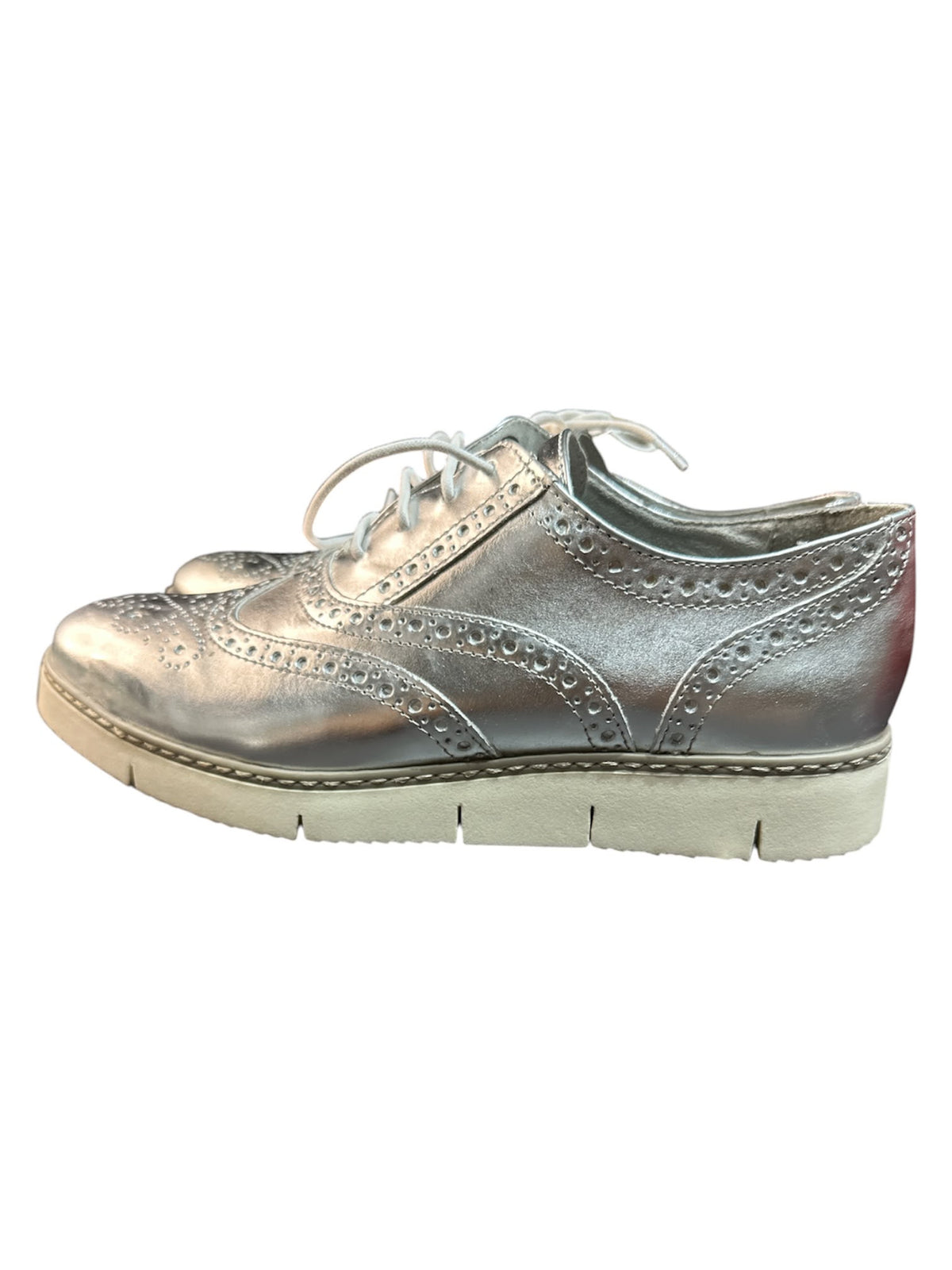 Marco Tozzi Premium Leather Damen Schnürschuh Silber – Größe 39