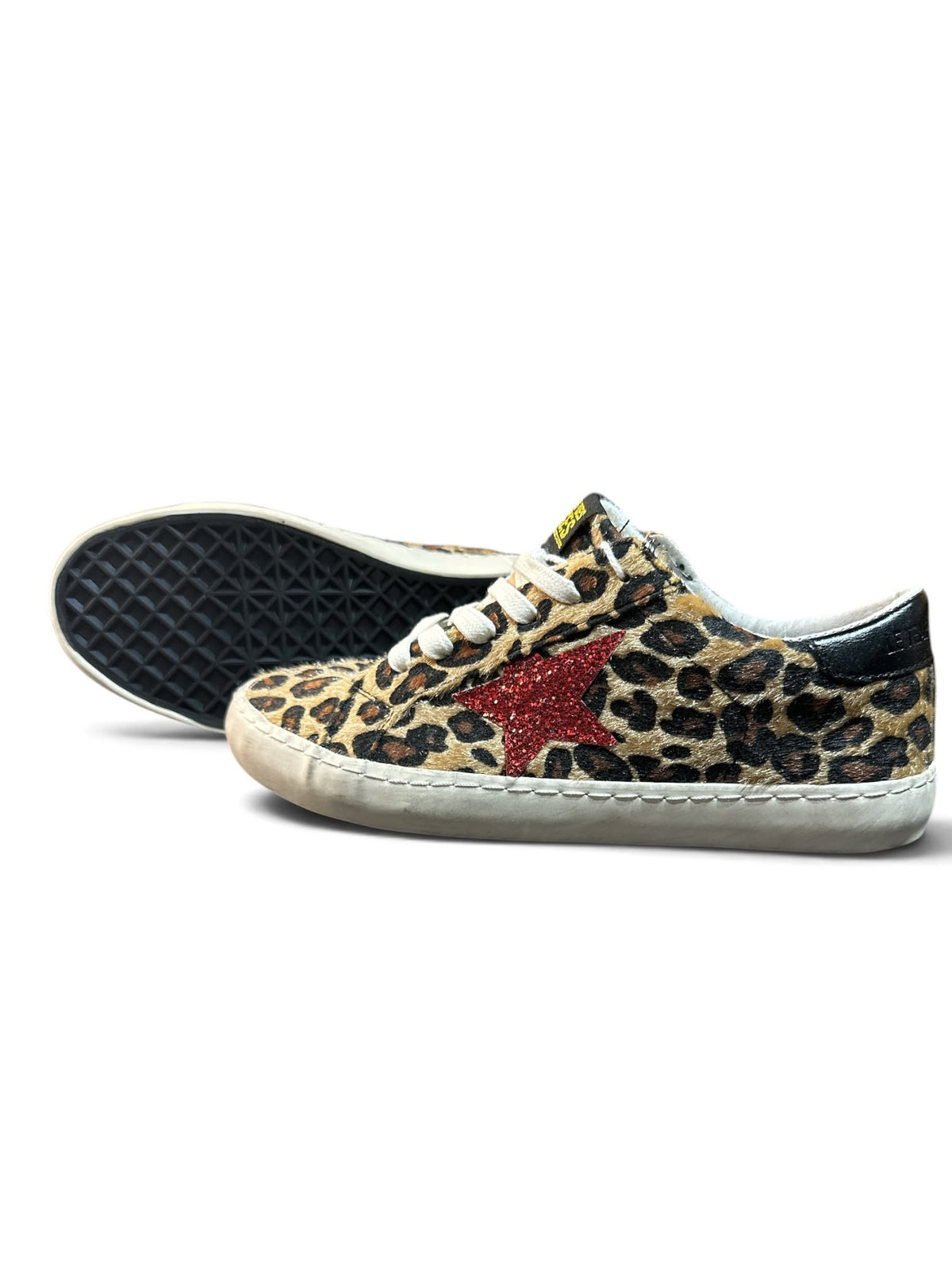 Le Temps des Cerises Damen Sneaker – Leo-Fell-Look mit Glitzerstern | Größe 38