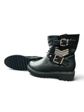 CafèNoir Biker Boots HXH923 NERO – Schwarz mit Schnallen & Glitzer | Größe 36