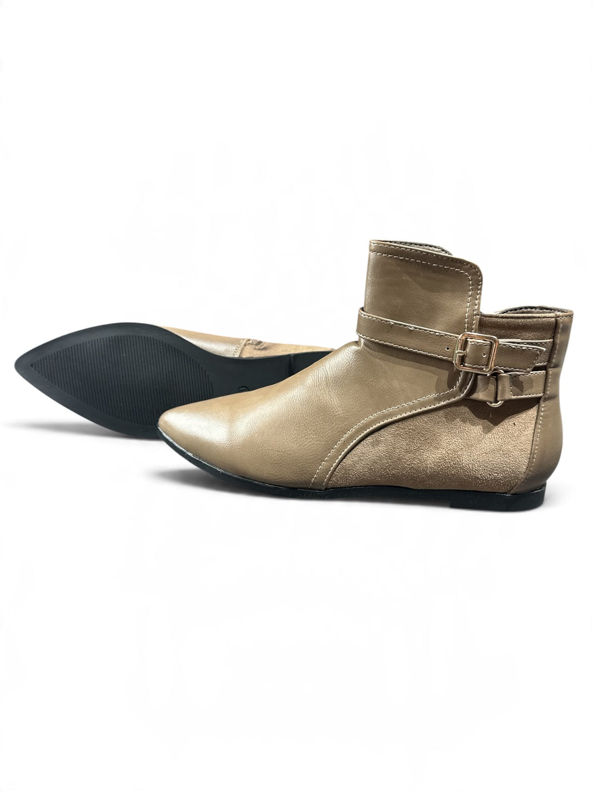 Damen Ankle Boots in Khaki – Elegante Stiefeletten mit Schnallen & flachem Absatz | Gr. 38