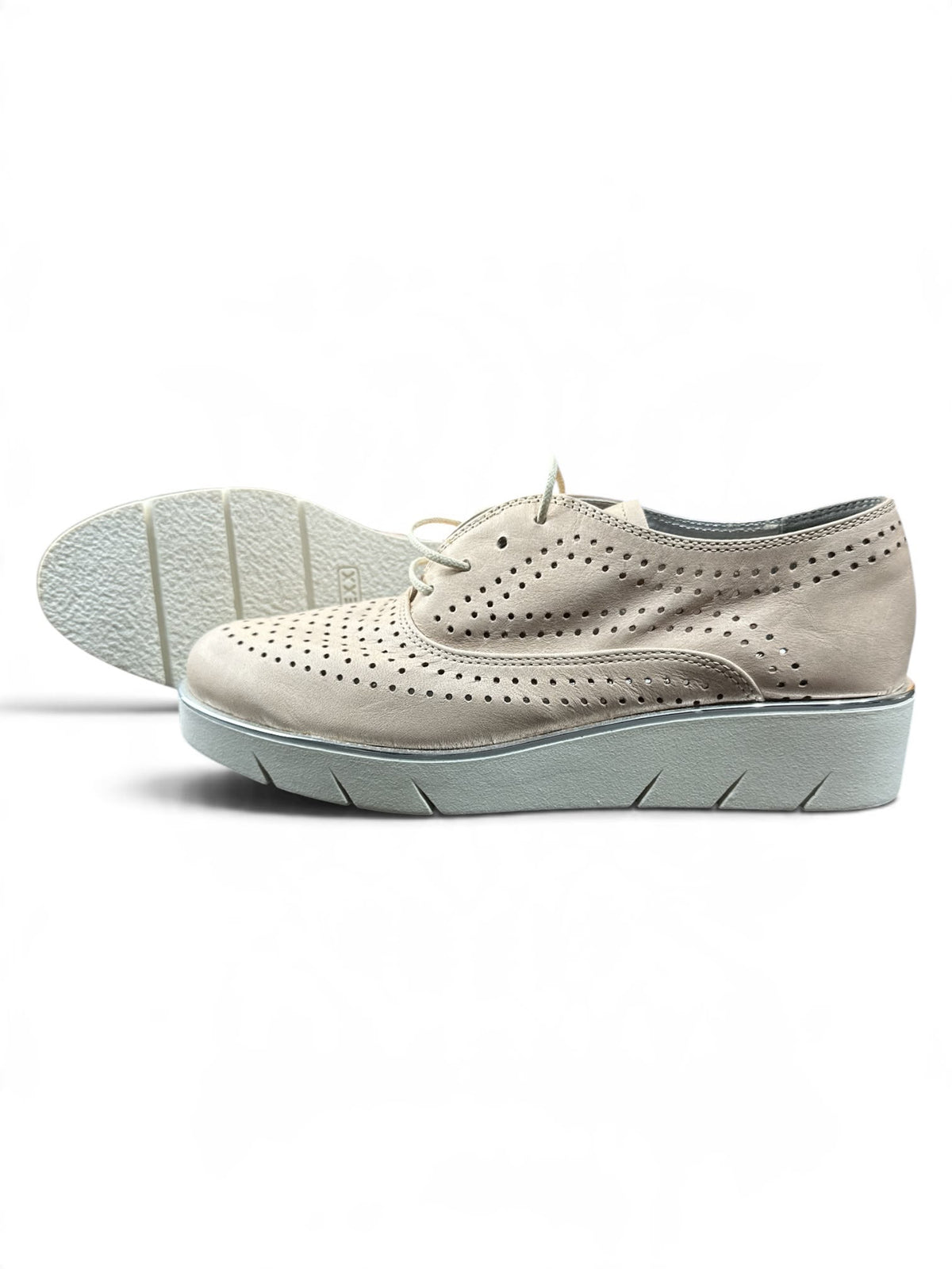 HEINE Damen Plateau-Schnürschuhe Gr. 37 – Beige | Brogue Derby Halbschuhe mit Lochmuster