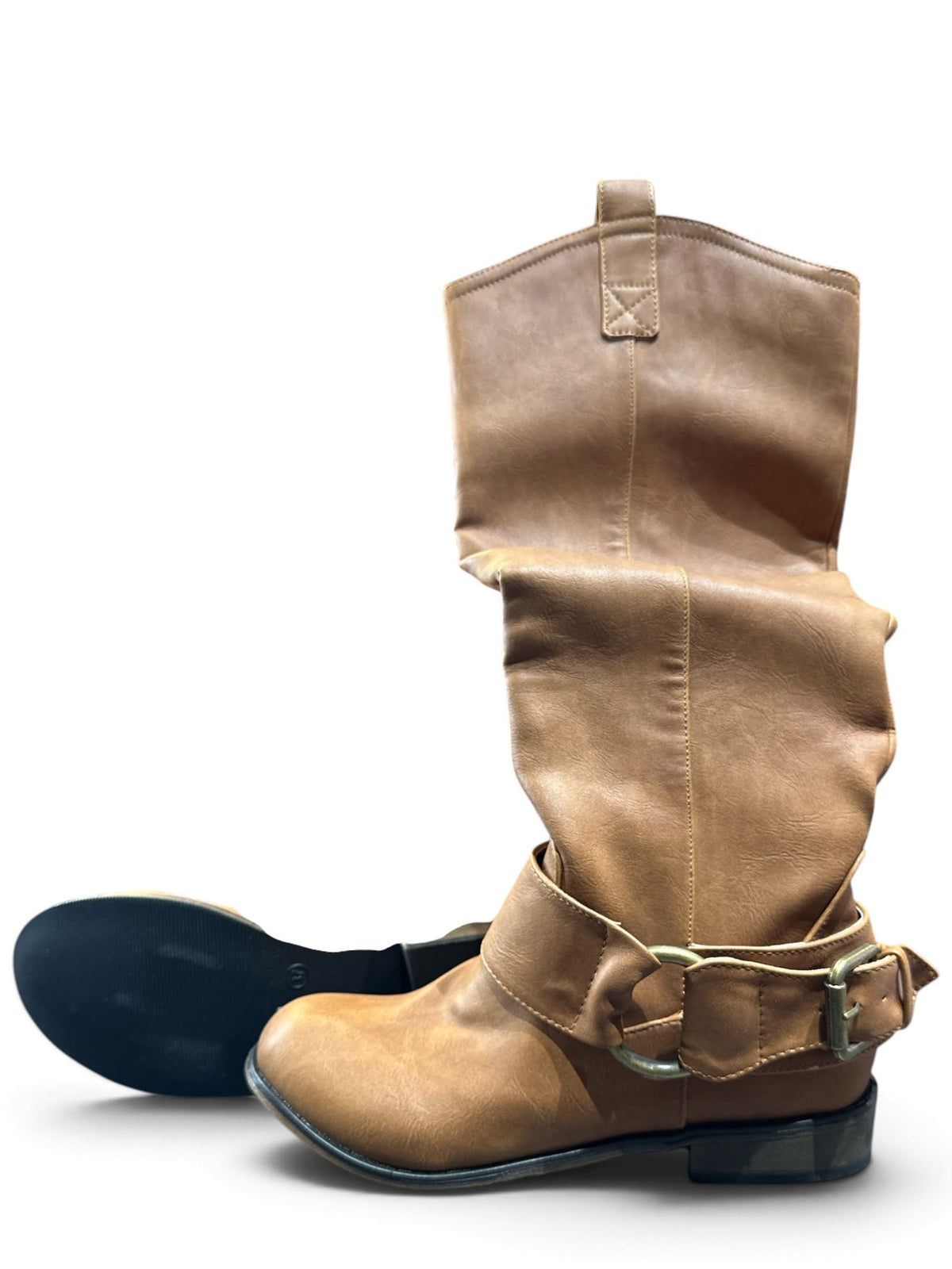MADDEN GIRL Damen Biker Boots Gr. 37 – Cognac Braun | Hohe Stiefel mit Schnalle im Vintage-Look