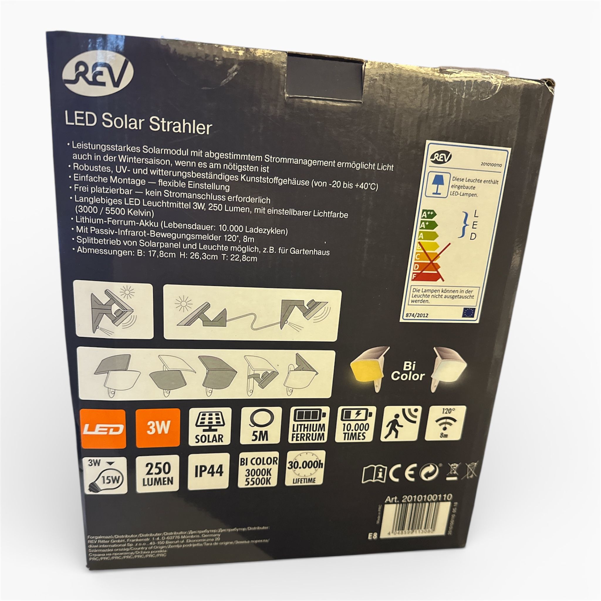 REV Mc SENSOR Solarlampe für außen, LED Strahler mit Bewegungsmelder, Aussenleuchte, 3W, 250lm, weiss