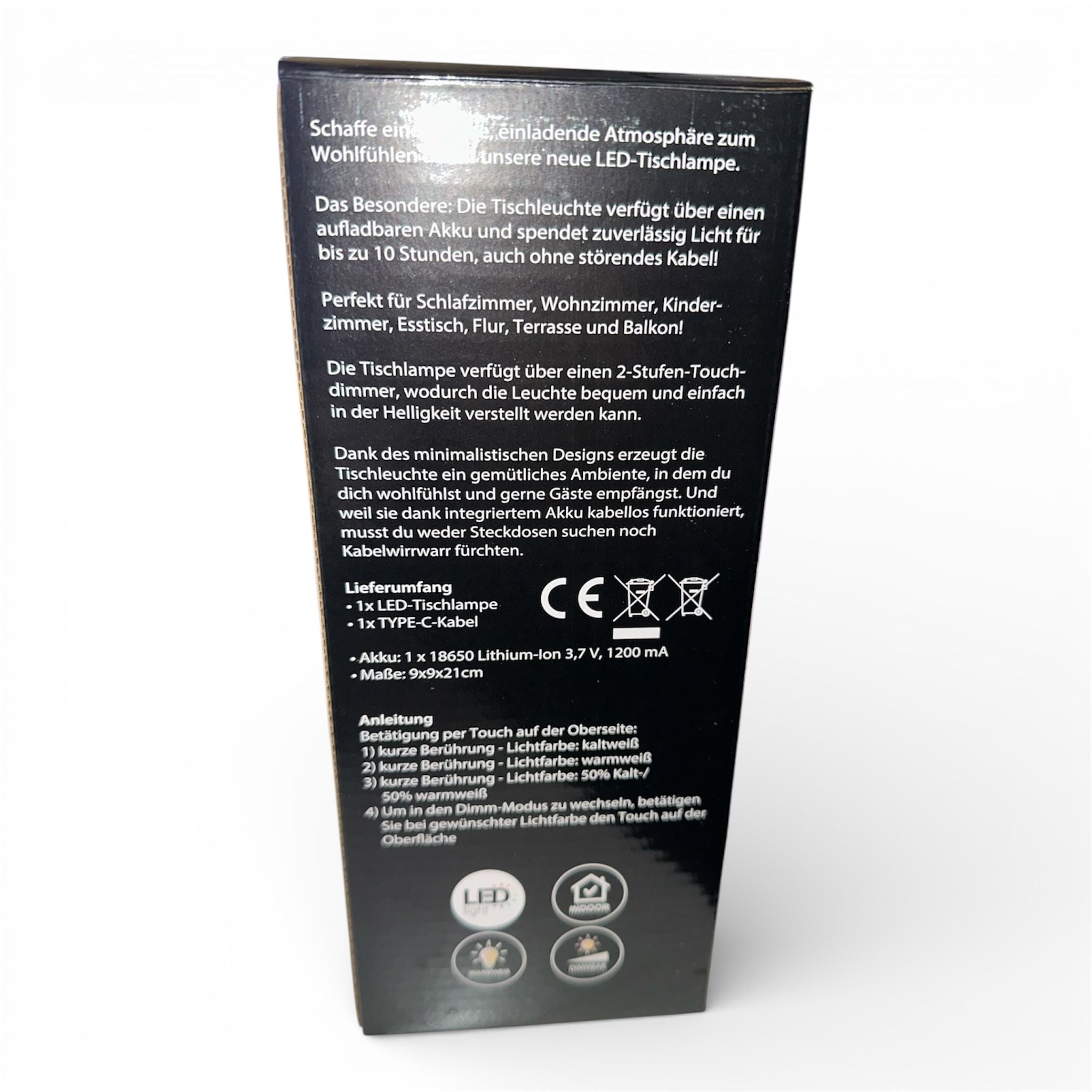 LED TOUCHLAMPE "PARIS" * Metal / gebürstet * Silber * Dimmerfunktion * AKKU * 25cm x 9,5cm *