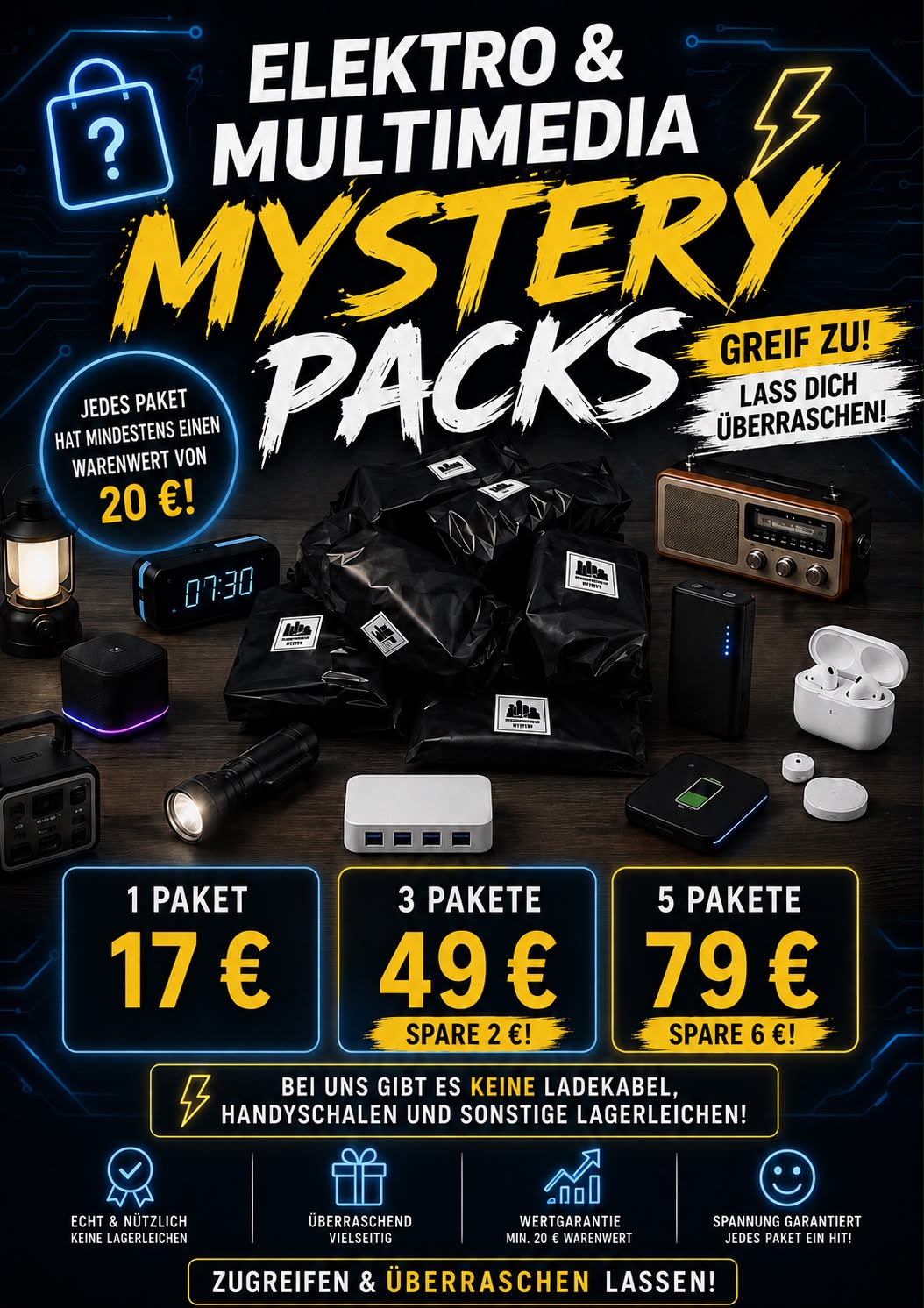 Mystery Paket /SecretPack / Überraschungspaket - Elektronik & Multimedia - mit vielseitigen Überraschungen für jeden Geschmack! Die Pakete bestehen aus Restposten, Neuwaren und hochwertigen überprüften Retouren.
