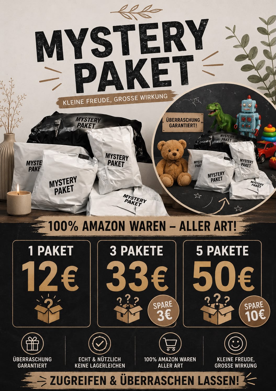 SecretPack / Überraschungspaket - Standart - Mystery Paket mit vielseitigen Überraschungen für jeden Geschmack! Die Pakete bestehen aus Restposten, Neuwaren und hochwertigen überprüften Retouren.