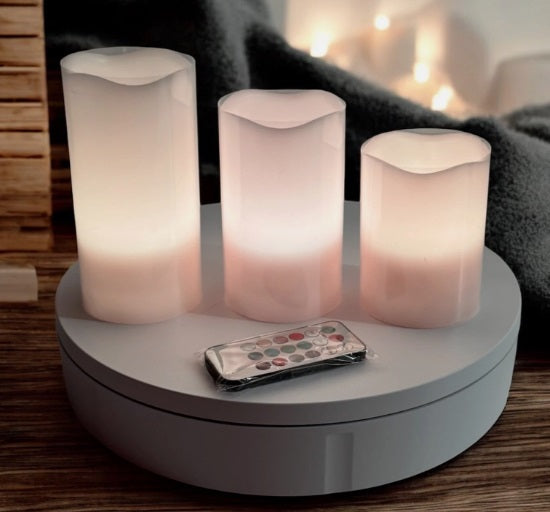 Echtwachskerzen 3er Set RGB/LED Kerzen mit Fernbedienung und Timer Funktion