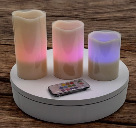 Echtwachskerzen 3er Set RGB/LED Kerzen mit Fernbedienung und Timer Funktion