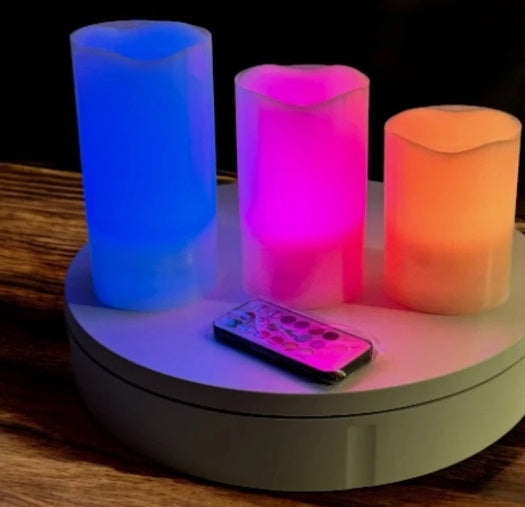 Echtwachskerzen 3er Set RGB/LED Kerzen mit Fernbedienung und Timer Funktion