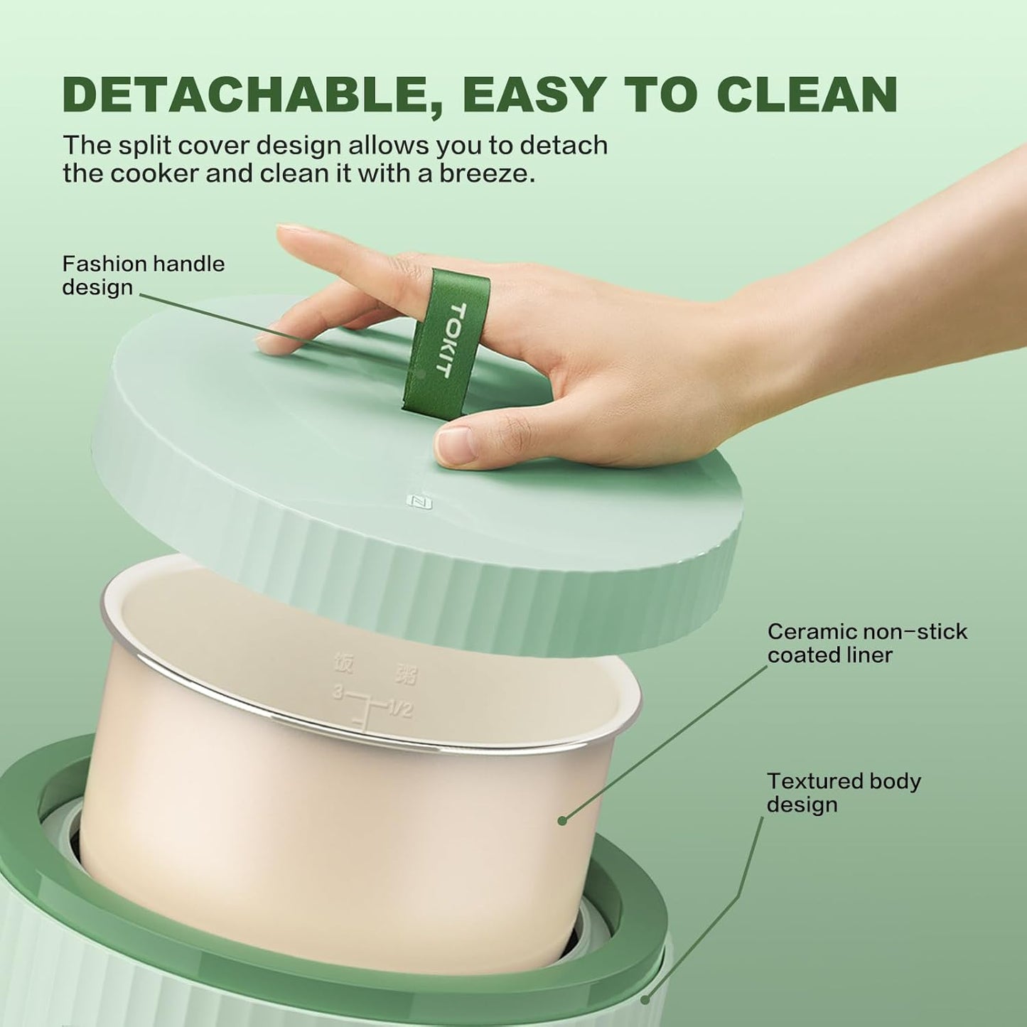 TOKIT Rice Cooker 1.5L Pro * Reiskocher * Multifunktionen mit Display und Touch Tasten * Für 1-3 Personen * Keramisch beschichteter Antihaft-Innenreistopf