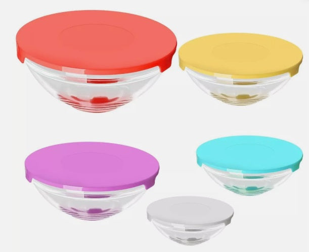 Cheffinger, 5-teiliger Lebensmittelbehälter aus Glas mit Plastikdeckeln., Transparent