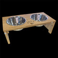 Futterstation für Hunde und Katzen *** Echtholz *** 2x Edelstahl Näpfe *** Robust