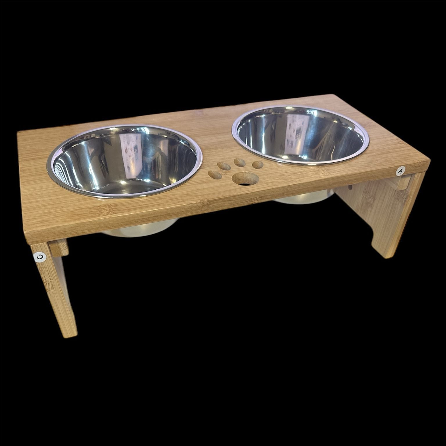 Futterstation für Hunde und Katzen *** Echtholz *** 2x Edelstahl Näpfe *** Robust