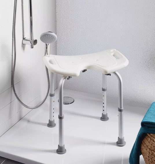 Duschhocker Orbisana m. Hygieneaussparung Alu höhenverstellbar bis 120 kg