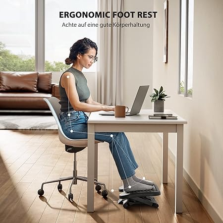 HUAUO Fußstützen, Fußstütze Schreibtisch 3 höhenverstellbar und winkelverstellbar, rutschfeste Fußstütze für Büro, Zuhause, Reisen